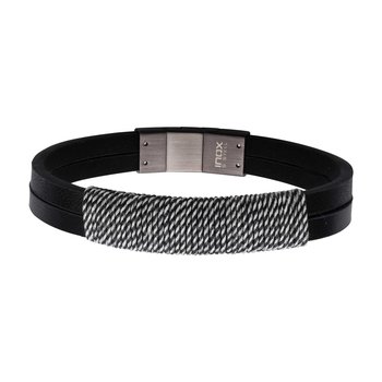 Shoreline Cotton Wrapped Black Leather Bracelet BR39562BK