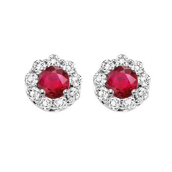14K White Gold Color Ensembles Halo Prong Ruby Earrings 3/4 CT