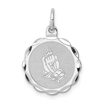 Sterling Silver Rhodium-plated Praying Hands Disc Charm