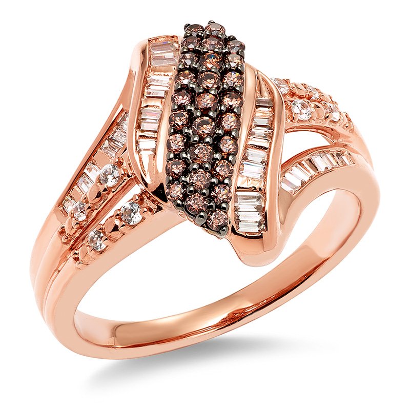 Rose gold, round caramel diamonds and baguette diamonds fancy ring