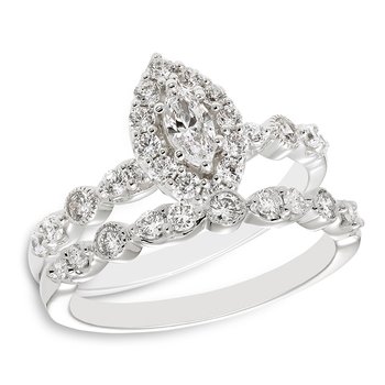 Bethany white gold and marquise-cut center diamond bridal set