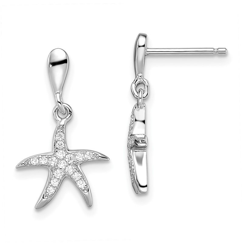 Sterling Silver Rhodium-plated Starfish Post Earrings 
