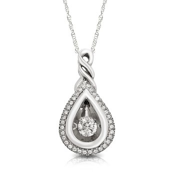 White gold, pear-shape, round twinkling diamond pendant