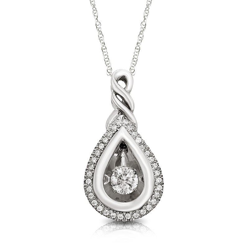 White gold, pear-shape, round twinkling diamond pendant