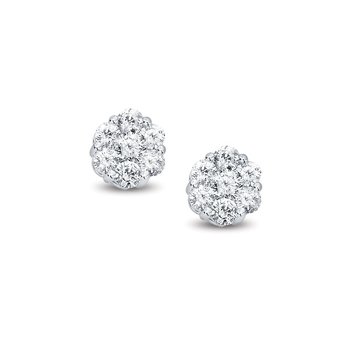 White gold, round diamond cluster earrings
