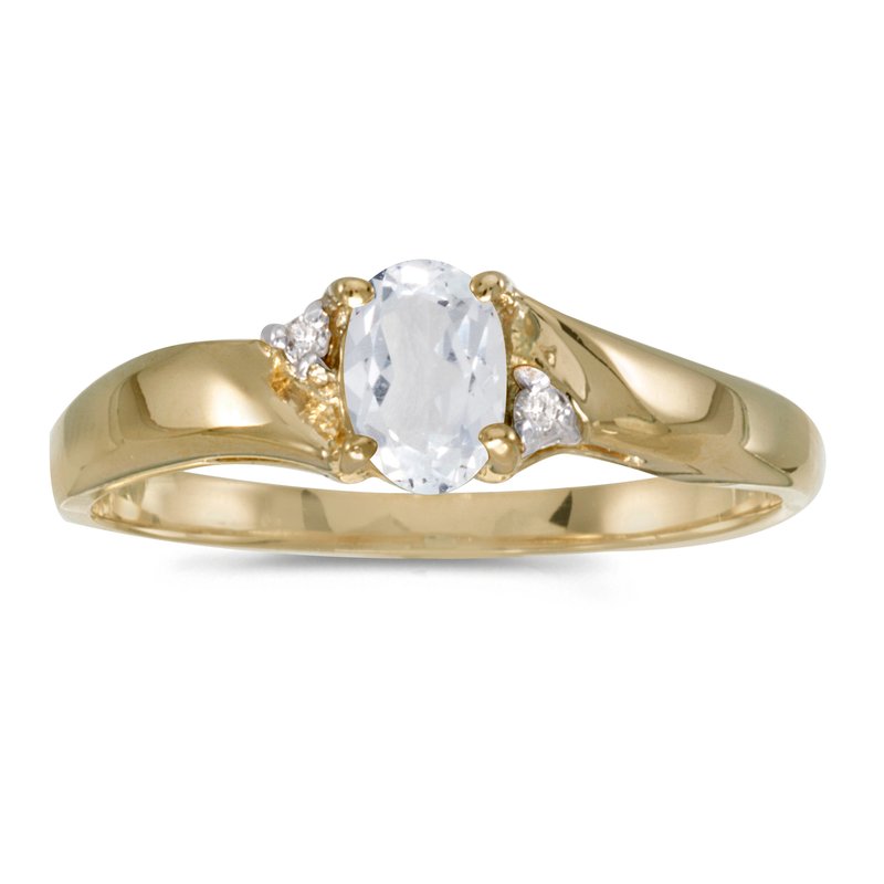 10k Yellow Gold Oval White Topaz And Diamond Ring 