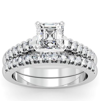 Cathedral Diamond Engagement Ring with Matching Wedding Band