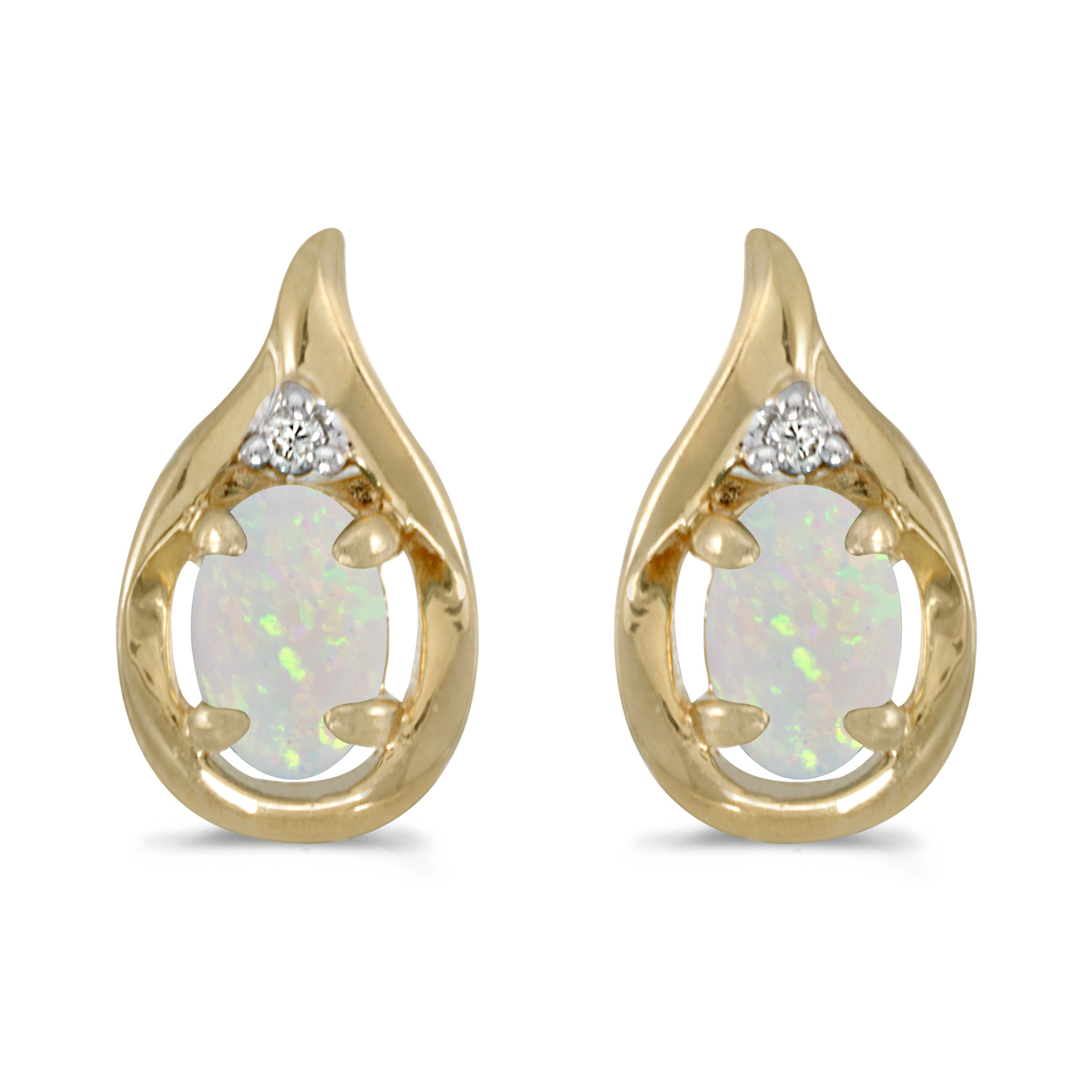 14k Yellow Gold Oval Opal And Diamond Earrings CM-E2615X-10 