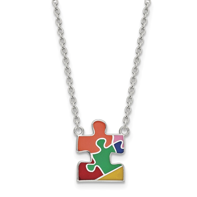 Top 10 Jewelry Gift Sterling Silver Rhod-plated Enameled Autism Puzzle Piece Necklace