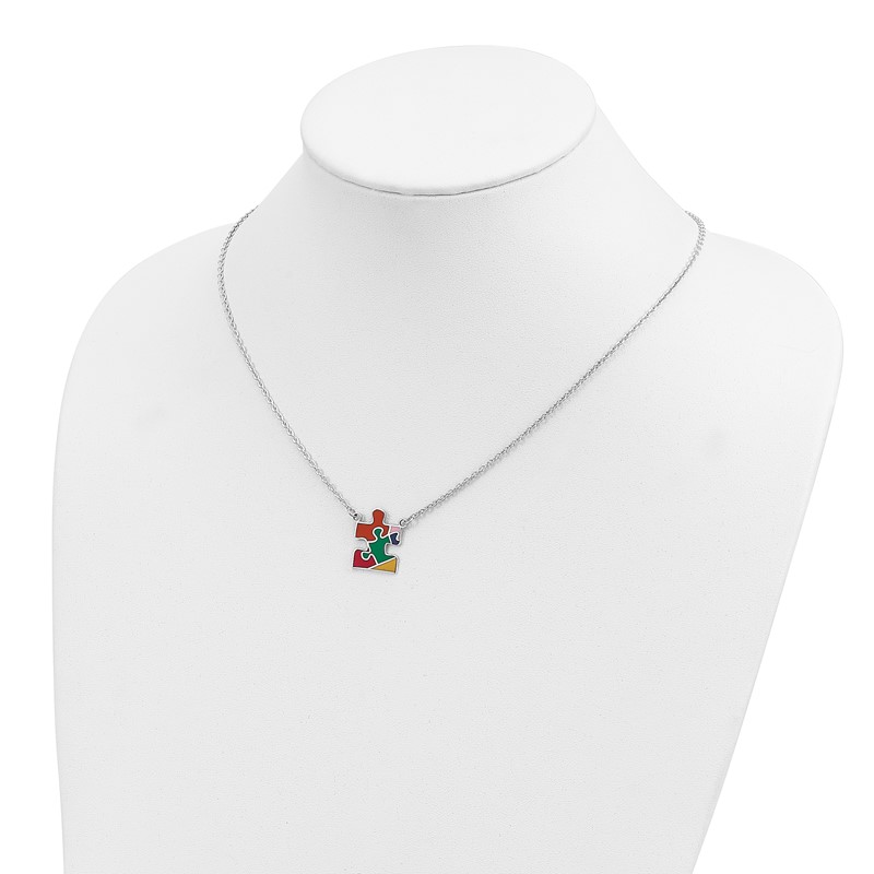 Top 10 Jewelry Gift Sterling Silver Rhod-plated Enameled Autism Puzzle Piece Necklace