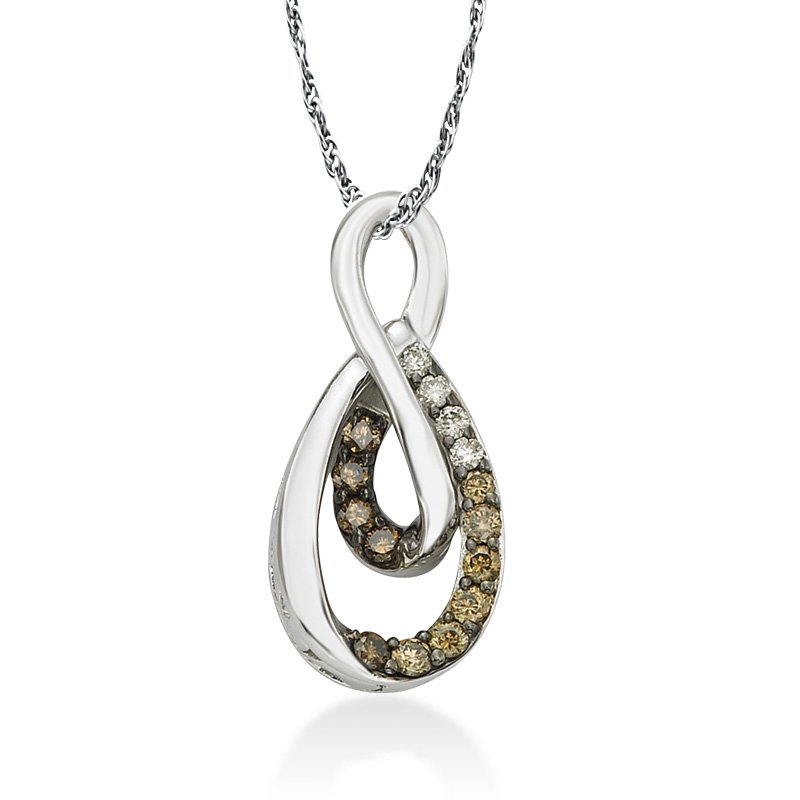 White gold, caramel, and white diamond twist pendant