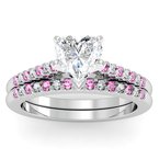Cathedral Channel set Pink Sapphire & Diamond Engagement Ring with Matching Wedding Band