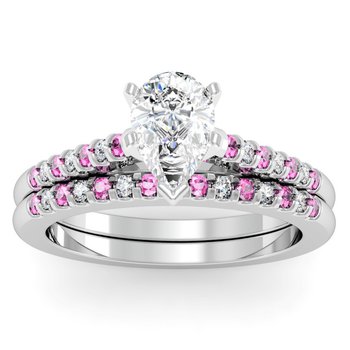 Cathedral Channel set Pink Sapphire & Diamond Engagement Ring with Matching Wedding Band