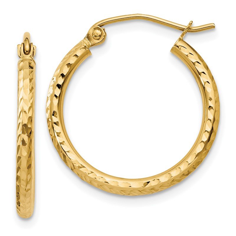 14 kt White Gold 14k White Gold Satin & Diamond-cut 2mm Round Hoop Earrings 