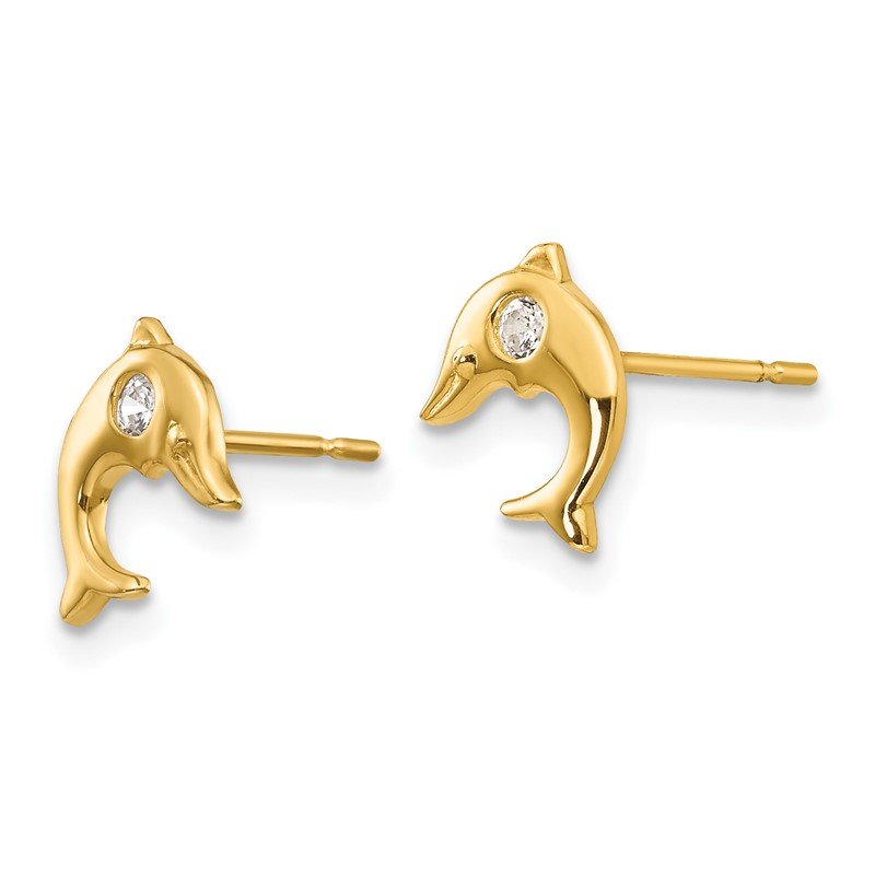 14k Yellow Gold Madi K CZ Childrens Dolphin Post Earrings 