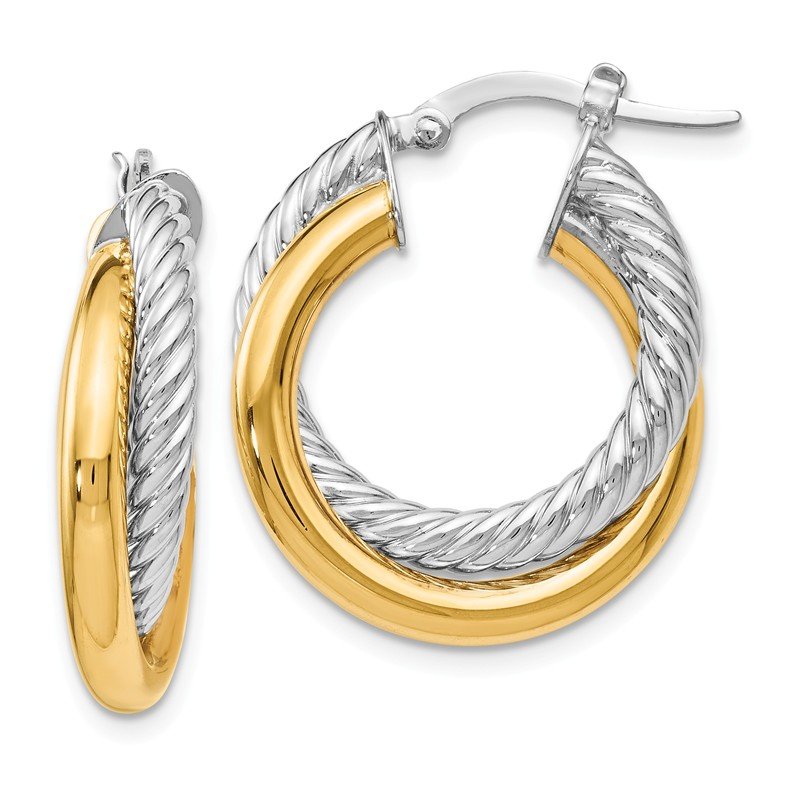 14K Polished and Textured Hoop Earrings 
