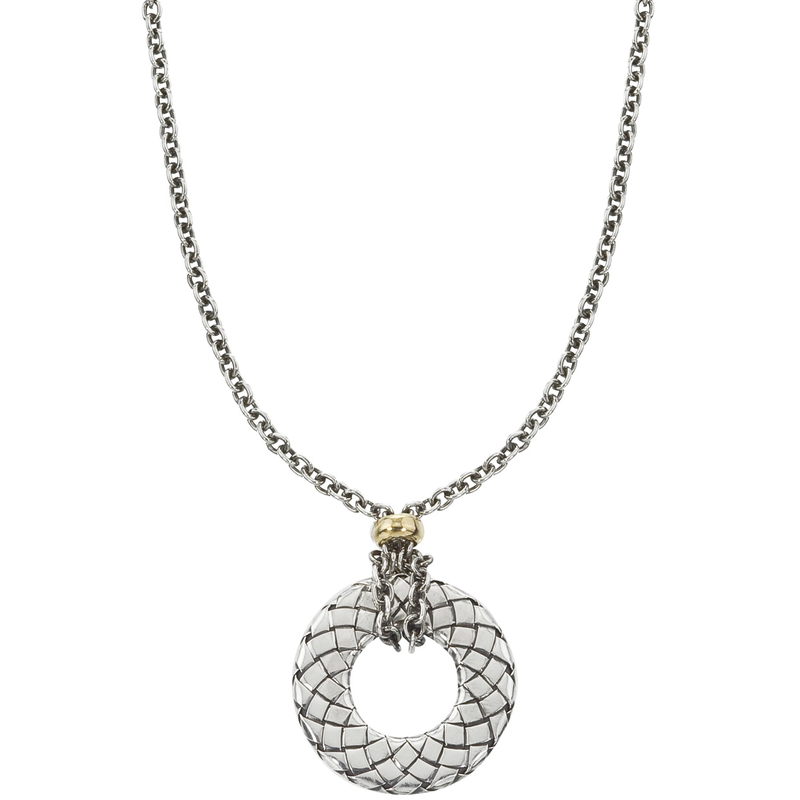 Alisa VHN 921 Sterling Flat Traversa Circle with Yellow Gold Rondelle at Top Necklace VHN 921