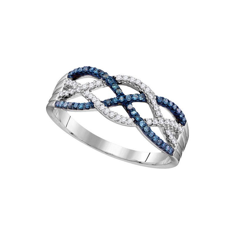 10kt White Gold Womens Round Blue Color Enhanced Diamond Band Ring 1/4 Cttw 