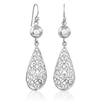 Sterling silver pear-shaped filigree dangle earrings