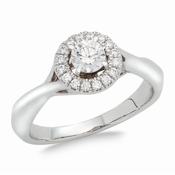 White gold, round diamond engagement ring with twisted shank