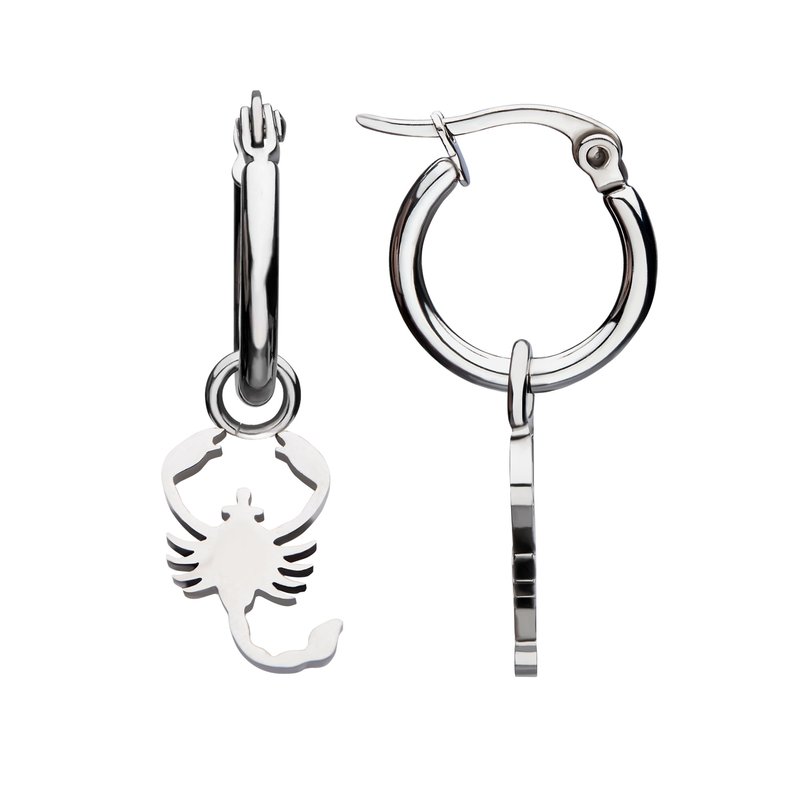 INOX Jewelry Stainless Steel Hoop Earrings with Scorpio Charm