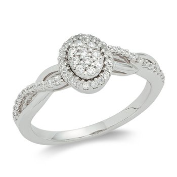 White gold, oval-shape, round diamond halo engagement ring