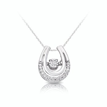 Sterling silver horseshoe-shape pendant with twinkling round illusion diamond
