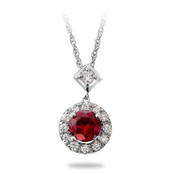 Sterling silver, cubic zirconia, and synthetic ruby round halo fashion pendant