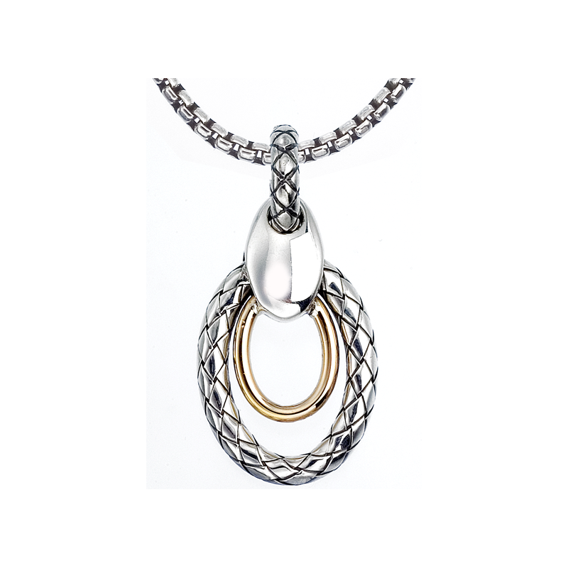 Alisa VHP 638 Oval Sterling Traversa Doorknocker Pendant with Shiny Yellow Gold Oval in Center VHP 638