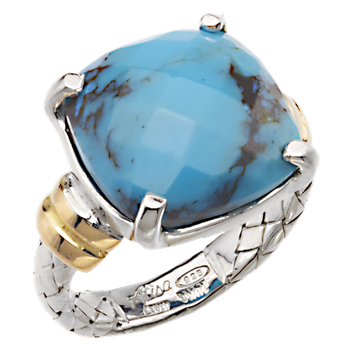 VHR 931 FTQ Sterling Traversa Band Ring with Yellow Gold Rondelles & Large Cushion Turquoise