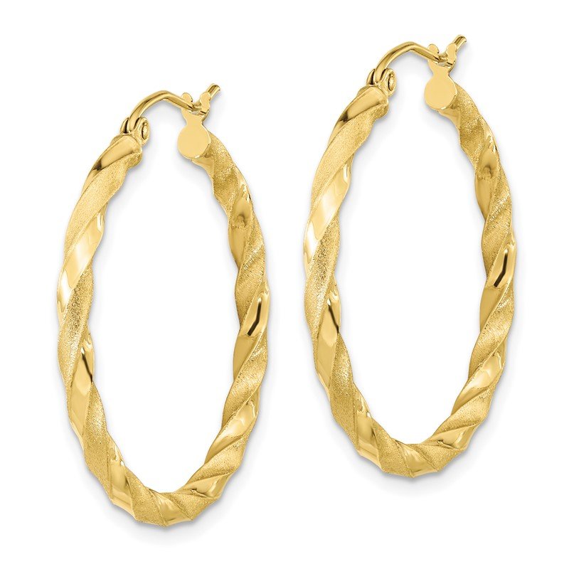 10k White Gold Polished & Satin Twisted Hoop Earrings 