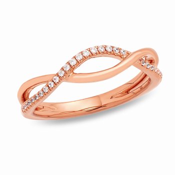 Rose gold, curved diamond stackable band with split shank