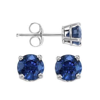 Four Prong Sapphire Studs in 14K White Gold (4.5 MM) 