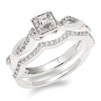 White gold, princess-cut diamond halo bridal set