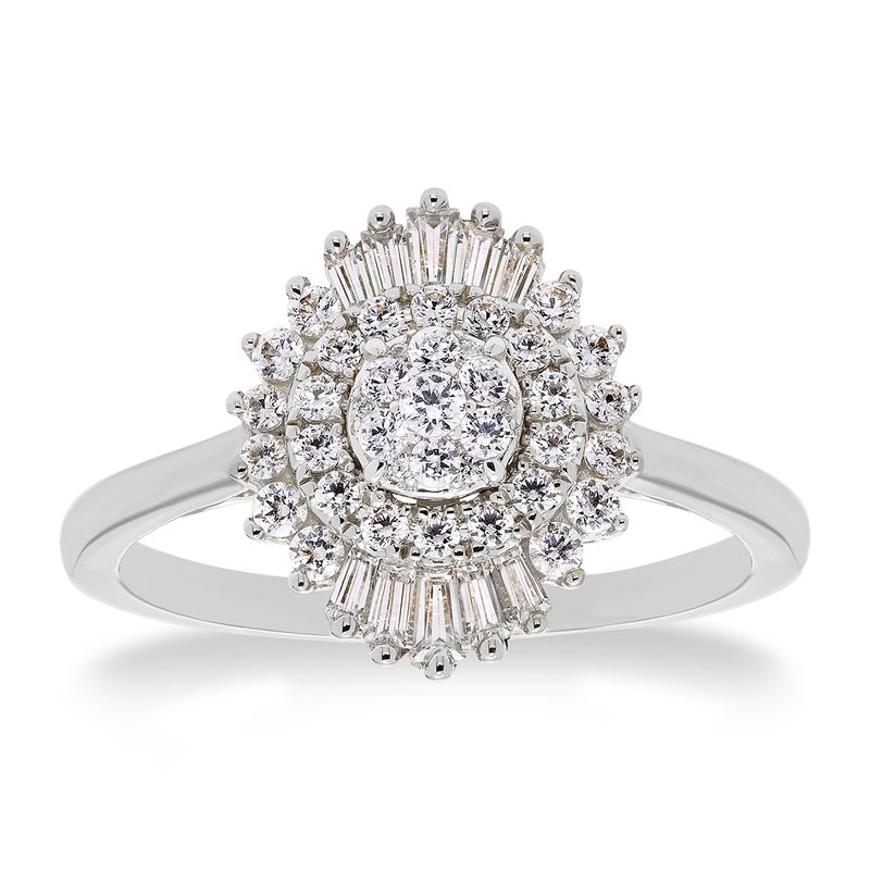 Ballerina-style white gold and diamond fashion ring