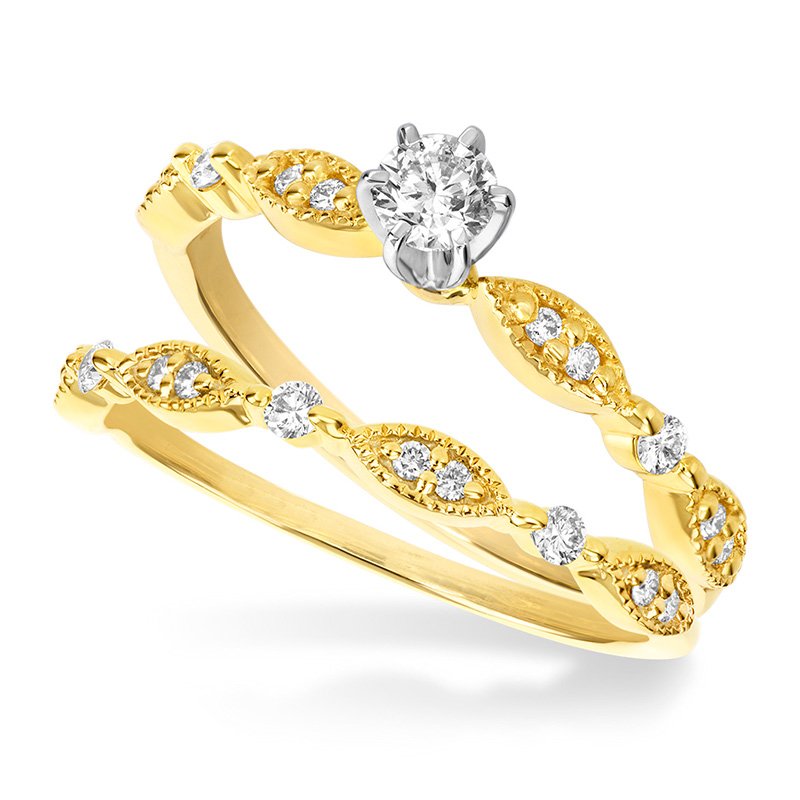 Yellow gold and diamond bridal set