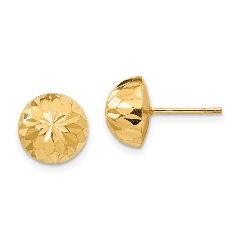 14k White Gold Polished & Diamond-Cut Half Ball Post Earrings 
