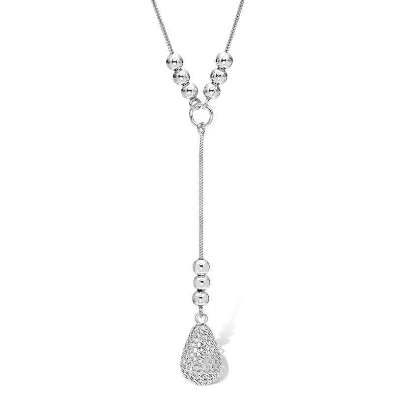 Sterling silver mesh teardrop necklace on snake chain