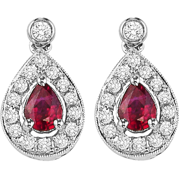 14K White Gold Color Ensembles Halo Prong Ruby Earrings 1/6CT