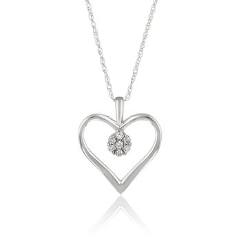 White gold heart pendant with center diamond cluster