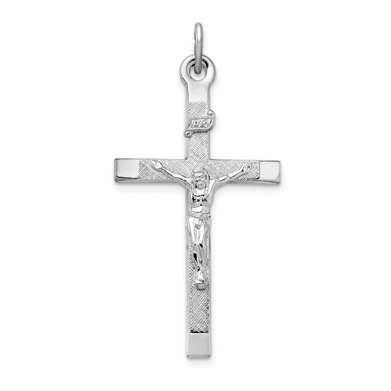 925 Sterling Silver Rhodium-plated Polished & Textured Religious Cross Charm Pendant 