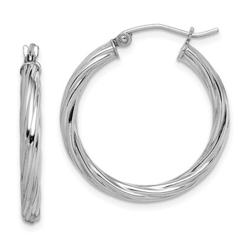 Sterling Silver Rhodium-plated 2.7x25mm Twisted Hoop Earrings