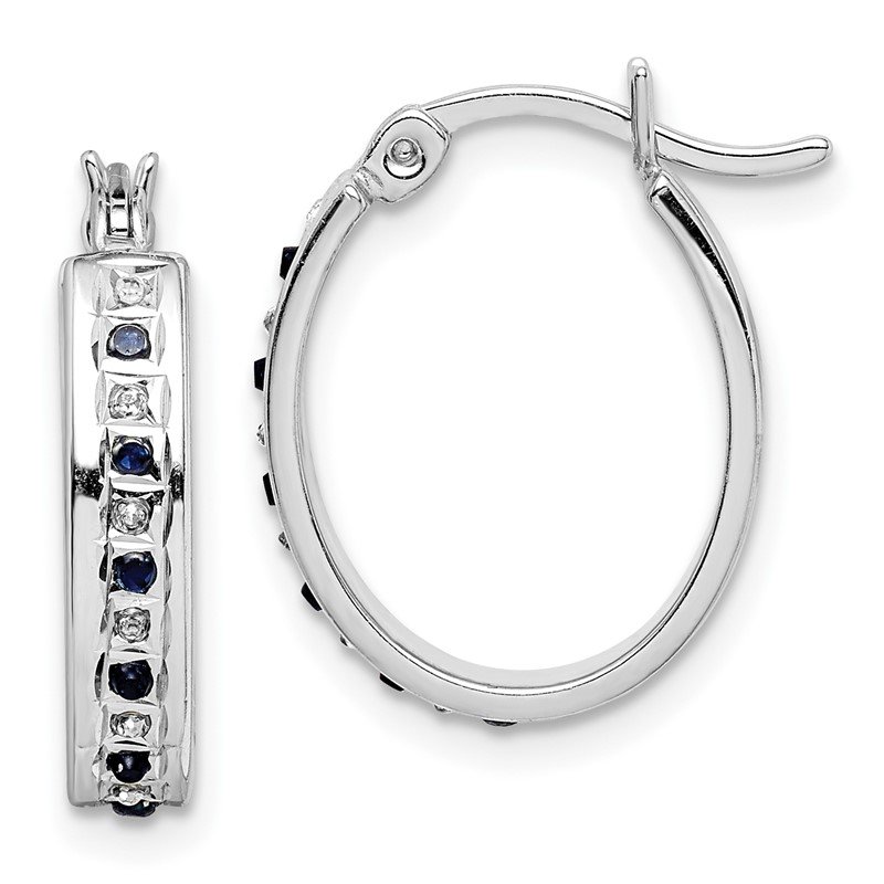 Diamond Mystique Silver & Platinum-plated Diamond & Sapphire Oval Hoop Earring