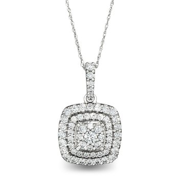 White gold, multi-diamond double halo pendant
