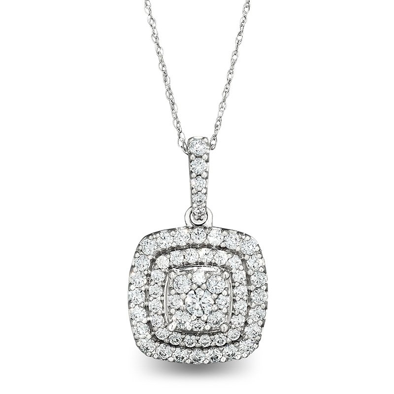 White gold, multi-diamond double halo pendant