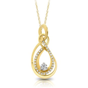 Yellow gold, teardrop knot diamond pendant with center diamond