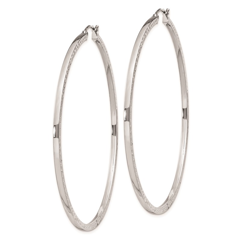 Sterling Silver Rhodium-plated D/C 2x60mm Square Tube Hoop Earrings