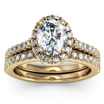 Oval Cut Diamond Halo Engagement Ring with Matching Band