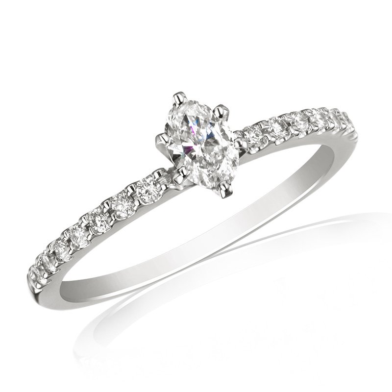 White gold and oval diamond solitaire engagement ring