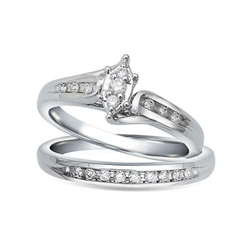 White gold, marquise-shaped diamond engagement ring